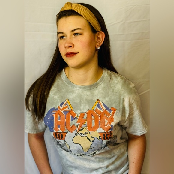AC/DC | Tops | Acdc Graphic Tee With Light Grey Tyedye Look | Poshmark